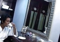 Well-bred cute shemale joins her friend and fucks in bath tub