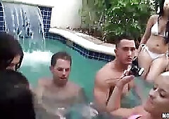 Horny babes in the pool are not shy of sucking off and being banged by straingers