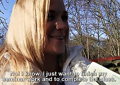 Euro hottie Rides Dick Outdoors like a Pro with her pierced pussy and trimmed pussy