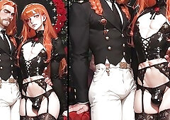 Manga Redhead Sissy Group-sex - Taut Butt Shared by Large White and Ebony Knobs