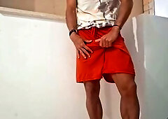 Hot dude masturbates his large shlong on ally's balcony - Risky joy and Explosive finish