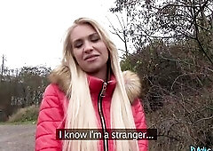Public Agent - Golden-haired chick has BIGGEST MELONS hidden below that winter coat! OMG!