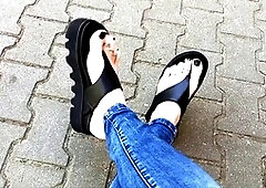 I show off my sexy soles while taking a morning stroll around the neighborhood