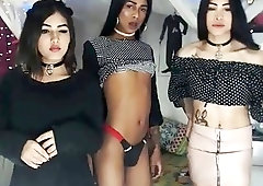 Horny lady boys in crazy webcam XXX threesome