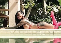 SANKTOR - INKED BREASTY MAMA WITH LARGE TITS TEASING IN THE SWIMMING POOL