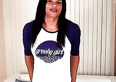 Latina tgirl tugging and toying her dick