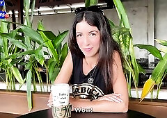 Oral sex in a Public Biffy Starbucks and Cumwalk - This babe drinks coffee with cum on face among people