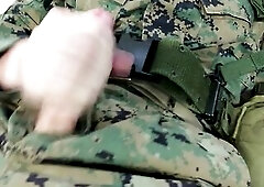 US Marine Crossdresser Cums All Over Self In Full Combat Uniform