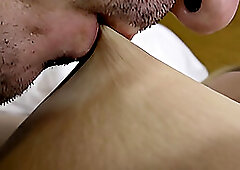 Sucking and lick nipples Aqua Pola from soft to make him hard