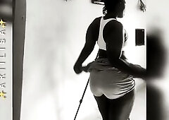 Curvy Cutie Dancing Alone at Home (B&W)