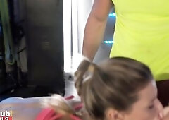 Caught Cheating with the Fit Gym Playgirl and his girlfriend sucks her juices off his dong