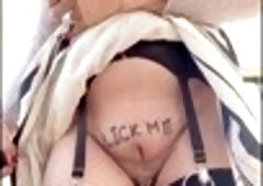 Solo public play session with transgender cutie in lingerie