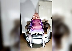 Super hawt crossdresser in purple satin and nylons erotic wench