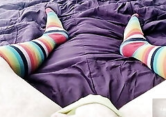 POV twat boi groaning and fingering underneath pants and cums on thick toy