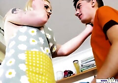 One evening, beautiful blonde babe Carly Rae is preparing a sumptuous dinner when her horny boyfriend Jordi El Nino Polla masturbates his cock before 