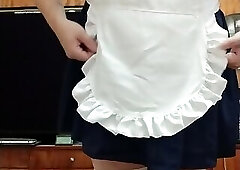 Sissy maid jerking small dick and cuming