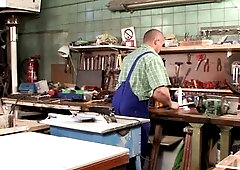 Lewd big beautiful woman German hottie with a marvelous face and hot fisnhet gives a admirable head to this chunky ramrod of a mechinic and lets him b