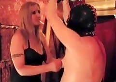 Masked and bound slave boy whipped hard by BDSM mistress