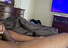 Aged black cougar sucking on curved BBC in the morning for breakfast