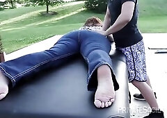 Bushy Debby (not to be constrained with the lead singer of Blondie) gets a good poolside massage.