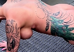 Handsome blonde with big boobs rides stiff club outdoor