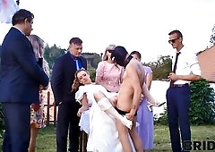BRIDE4K. Hot bride with natural bazookas is having a kinky sex with a groom clothed up as a hound