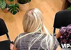 Vip4k. wonderful blonde with Natural Tits came to get a job and to screw on a tabletop