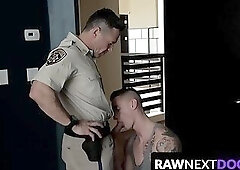 Hung policeman Dean Phoenix sticks his dick in Scott Demarco's crook's tight asshole raw