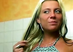 Golden-haired Uses Thick Sex tool on Trickling Moist Snatch