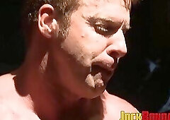 Massive muscled amn Derek Pain has his dick pulsated and oozes precum