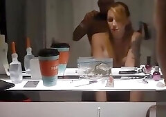 Screwing a shemale bombshell in the bathroom mirror