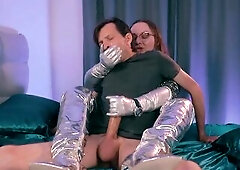 FemDom tugjob and Shlong Biting, Smutty Talking mother I'd like to fuck in leather gloves, semen drinking instruction in the end!