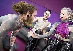 Double Female-dom & Ding-dong Pegging Tattooed Sub with Anuskatzz and Nikolaz Zpageti