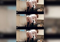 This guy bent me over for standing doggy style from behind ??