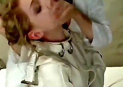 Young mentally ill blonde gets fucked hard by two perv doctors