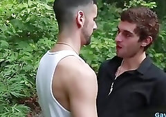 Muscle gay threesome and facial