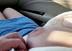 Marvelous Beauty with Large Sensitive Tits in Sweater doesn't Mind Me Touching and Squeezing in the Car