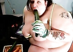 1st begin of screwing myself with food using a cucumber in my twat