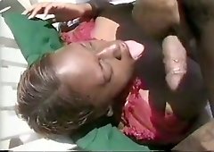 Amazing black hottie with awesome big boobies gives a damn great BJ