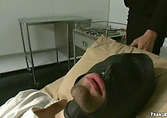 TS scientist fucks man in gimp mask