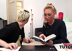 TUTOR4K. Russian blonde tutor got some cum into her coffee and then into her mouth