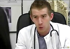 Instead of giving money to her doctor, busty brunette sucks his dick and lets him fuck her