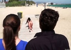 Stunning nude babe Tina Kay is walking down the street