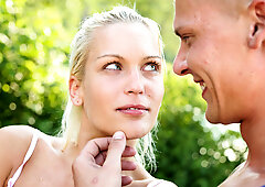 Outdoors screwing and a creampie for the hot blonde