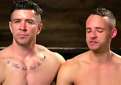 Caged ripped sub freed for whipping by dom