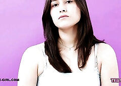 Cute Teen Brunette hair goes to interview & cums HARD