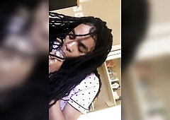 Slender ebony trans likes sucking bbc