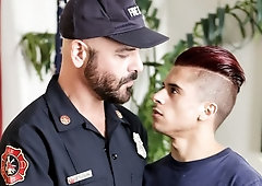 Sexy firefighter Adam Russo fucks Latin twink Armond Rizzo