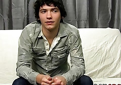 Handsome twink fingers his ass and masturbates after an interview