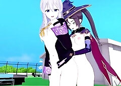 FUTANARI GENSHIN IMPACT MONA X WANDERING WITCH ELAINA CG ANIME